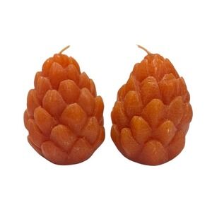 2 Pine Cone Shaped Candles Orange Vtg UNUSED 2.5 inch